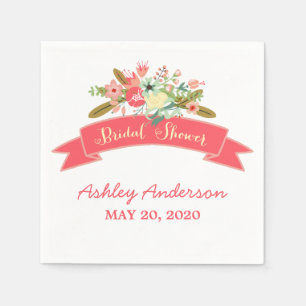 Coral Rustic Flowers Vrijgezellenfeest Papieren se Servetten
