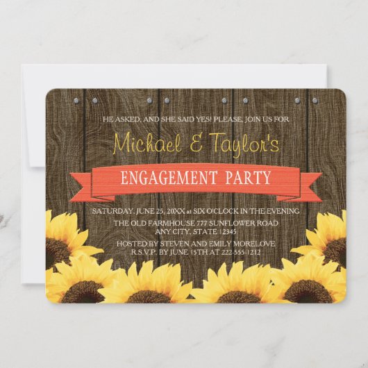CORAL RUSTIC SUNFLOWER ENGAGEMENT ARTIJ KAART (Voorkant)