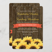 CORAL RUSTIC SUNFLOWER WEDDING INVITATION KAART (Voorkant / Achterkant)