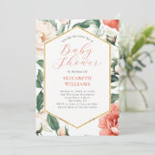 Coral Salmon Ivory Peonies Baby shower Uitnodiging