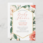 Coral Salmon Ivory Peonies Baby shower Uitnodiging