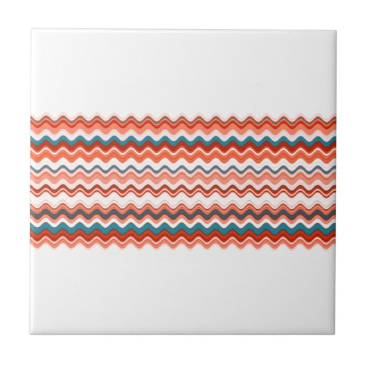 Coral Salmon Oranje Blue Wavy Zigzag Pattern Tegeltje (Voorkant)