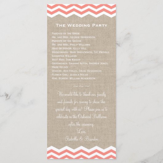 Coral Sand Dollar & Chevron Wedding Programme (Dos)