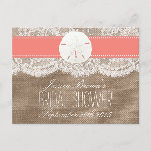 Coral Sand Dollar Plage Fête des mariées Carte Rec (Devant)