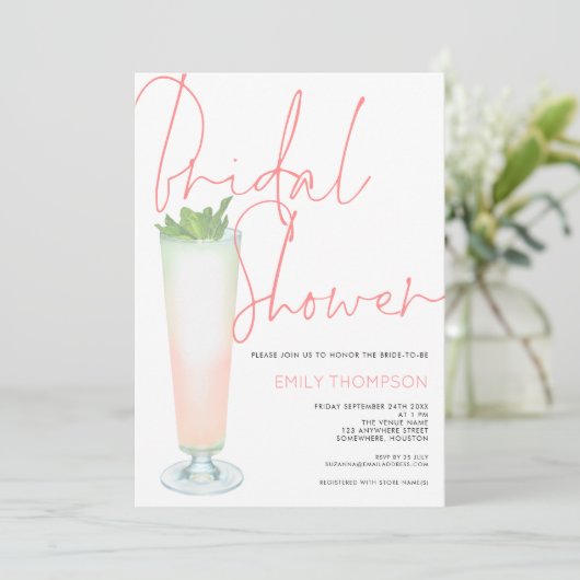 Coral Script Cocktail Bridal Douche Invitation (Debout devant)