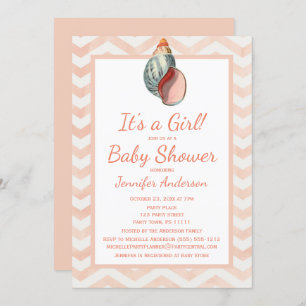 Coral Seashell Baby shower Girl Boy Kaart