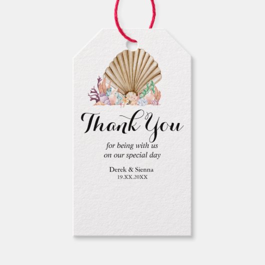 Coral & Seashell strand huwelijkscadeau Cadeaulabel (Voorkant)
