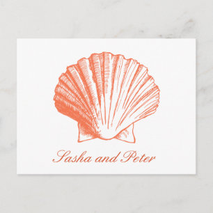 Coral Shell Beach Wedding Carte postale RSVP