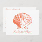Coral Shell Beach Wedding Carte postale RSVP (Devant / Derrière)