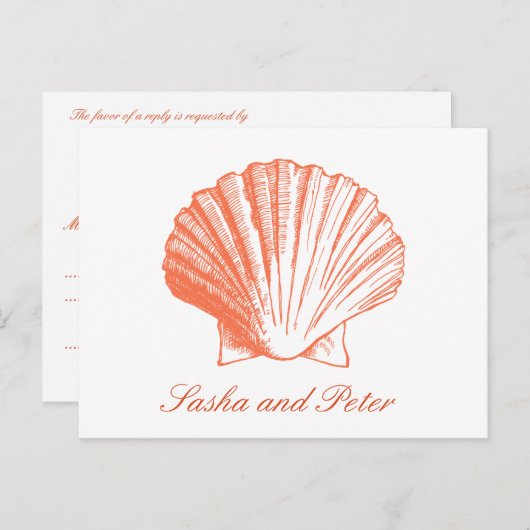 Coral Shell Beach Wedding Carte postale RSVP (Devant / Derrière)