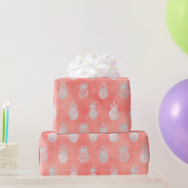 Coral & Silver Ananas | Tropische Luxe Zomer Cadeaupapier