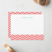 Coral Simple Chevron Merci Cartes de notes (Devant/Arrière en situation)