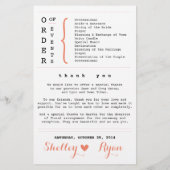 Coral Simple Heart Wedding Programme (Dos)