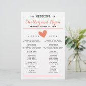 Coral Simple Heart Wedding Programme (Debout devant)