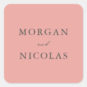 Coral Simple Modern Bride en Groom Names Vierkante Sticker