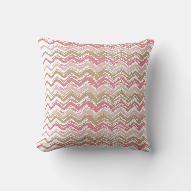 Coral Spice Scribble ZigZag Chevron Pattern Kussen (Voorkant)