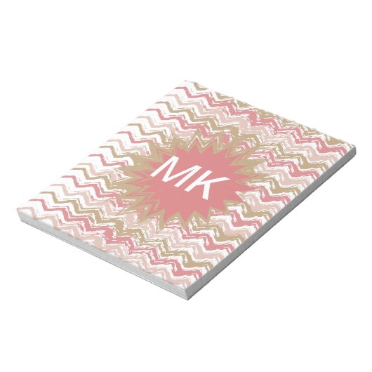 Coral Spice Scribble ZigZag Chevron Pattern Notitieblok (Gedraaid)