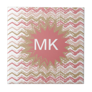Coral Spice Scribble ZigZag Chevron Pattern Tegeltje