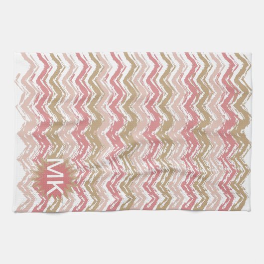 Coral Spice Scribble ZigZag Chevron Pattern Theedoek (Horizontaal)