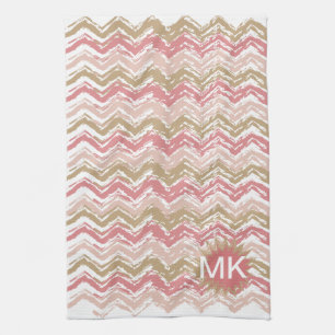 Coral Spice Scribble ZigZag Chevron Pattern Theedoek