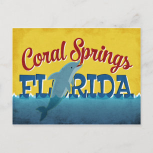 Coral Springs Florida Dolphin Retro Vintage Travel Briefkaart