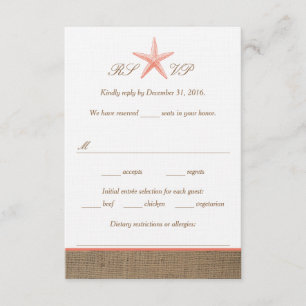 Coral Starfish Burlap Beach Wedding Cartes RSVP