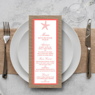 Coral Starfish Burlap Beach Wedding Menu