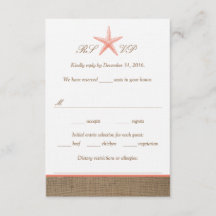 Coral Starfish Burlap Beach Wedding RSVP-kaarten