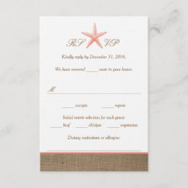 Coral Starfish Burlap Beach Wedding RSVP-kaarten RSVP Kaartje