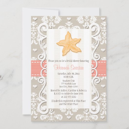 Coral Starfish Invitations de douche nuptiale (Devant)