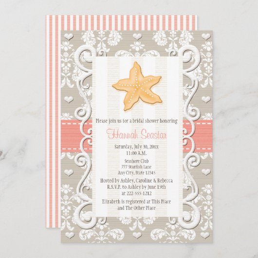 Coral Starfish Invitations de douche nuptiale (Devant / Derrière)