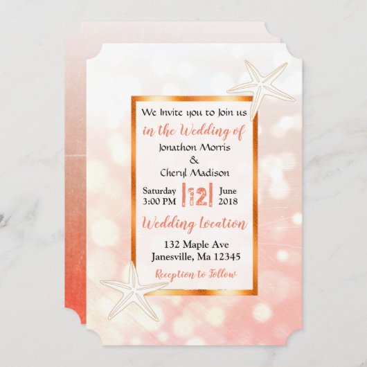 Coral Starfish Tropical Wedding Invitations (Devant / Derrière)