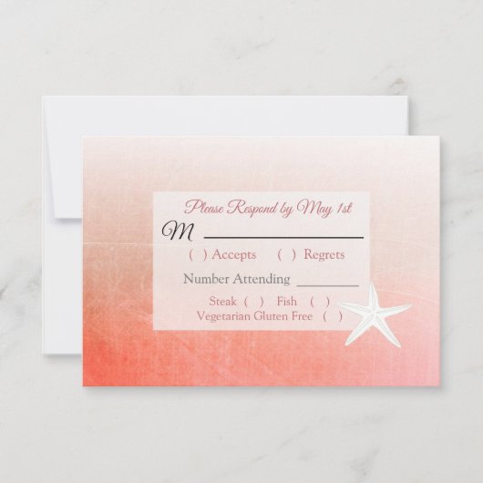 Coral Starfish Tropical Wedding RSVP-kaart RSVP Kaartje (Voorkant)
