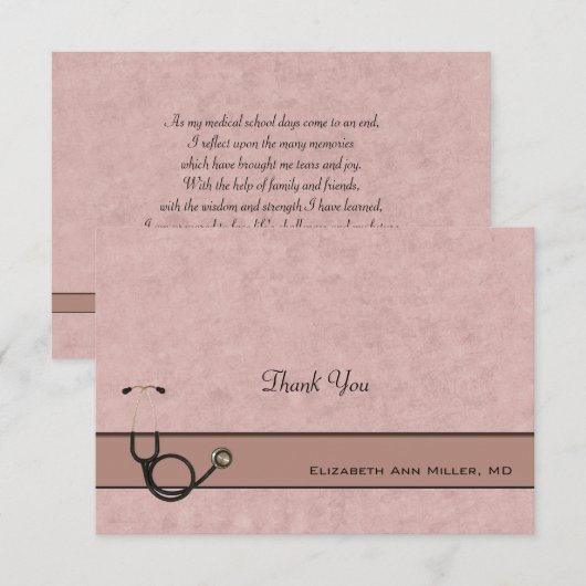 Coral Stethoscoop Coördinatie Dank u nota's Bedankkaart (Voorkant / Achterkant)