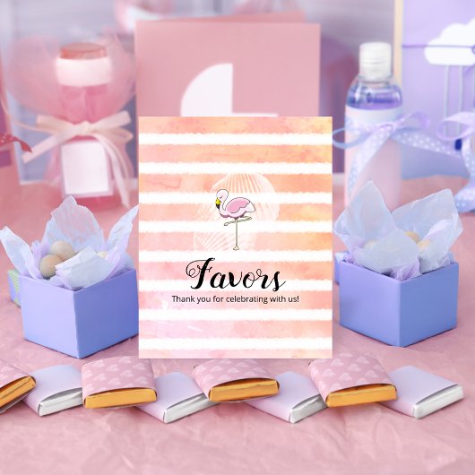 Coral Stripe Flamingo Baby shower Favors Poster