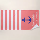 Coral Stripe Nautique Mariage Serviette de plage (Devant)