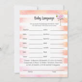 Coral Striped Flamingo Baby Language Shower Game Kaart (Voorkant)