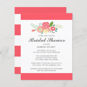 Coral Stripes Floral Bridal Showée Invitation