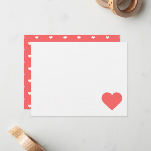 Coral Sweet Hearts Valentine Note Cartes