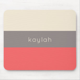 Coral Taupe Beige Colour Block Pattern met naam Muismat