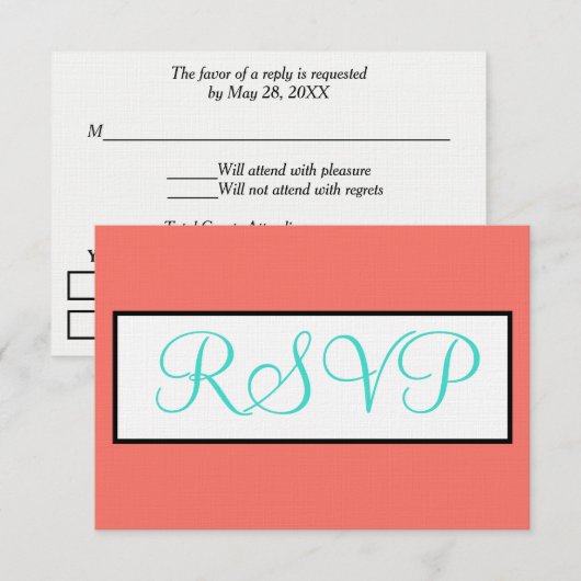 Coral Turquois Mariage géométrique RSVP (Devant / Derrière)