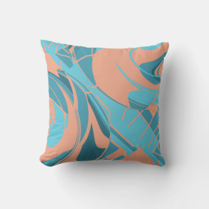 Coral Turquoise Aqua Flowing Floral Art Mozaïeken Kussen
