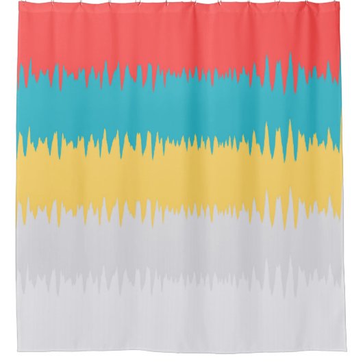 Coral Turquoise Geel Witte Stripes Douchegordijn (Voorkant)