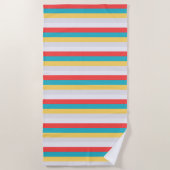 Coral Turquoise Geel Witte Stripes Strandlaken (Voorkant)