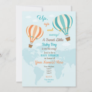 Coral Turquoise Hot Air Balloon Invitation