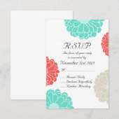 Coral Turquoise Zinnia Mariage Fleur RSVP (Devant / Derrière)