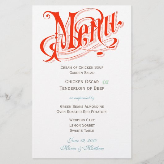 Coral  Typography Chalkboard Wedding Menu (Voorkant)