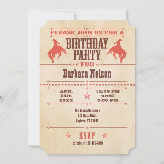 Coral Vintage Cowboy Invitation d'anniversaire (Devant)