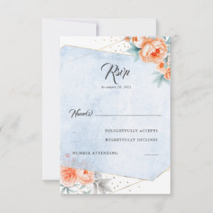 Coral Vivant Dusty Blue Floral Mariage RSVP