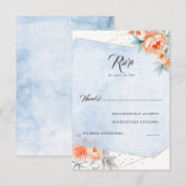 Coral Vivant Dusty Blue Floral Mariage RSVP (Devant / Derrière)